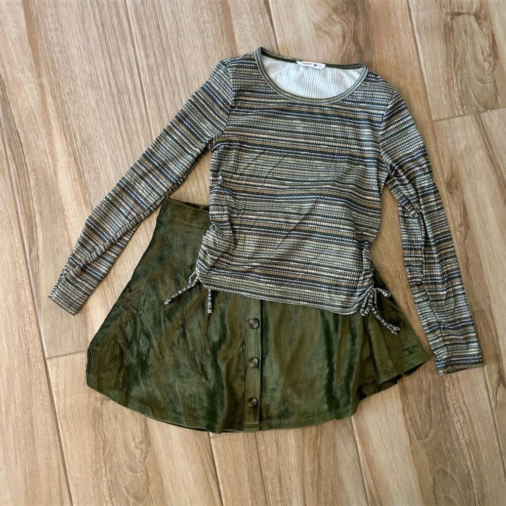 Beautees Women's Green Striped Knit Top & Skirt Set Size M